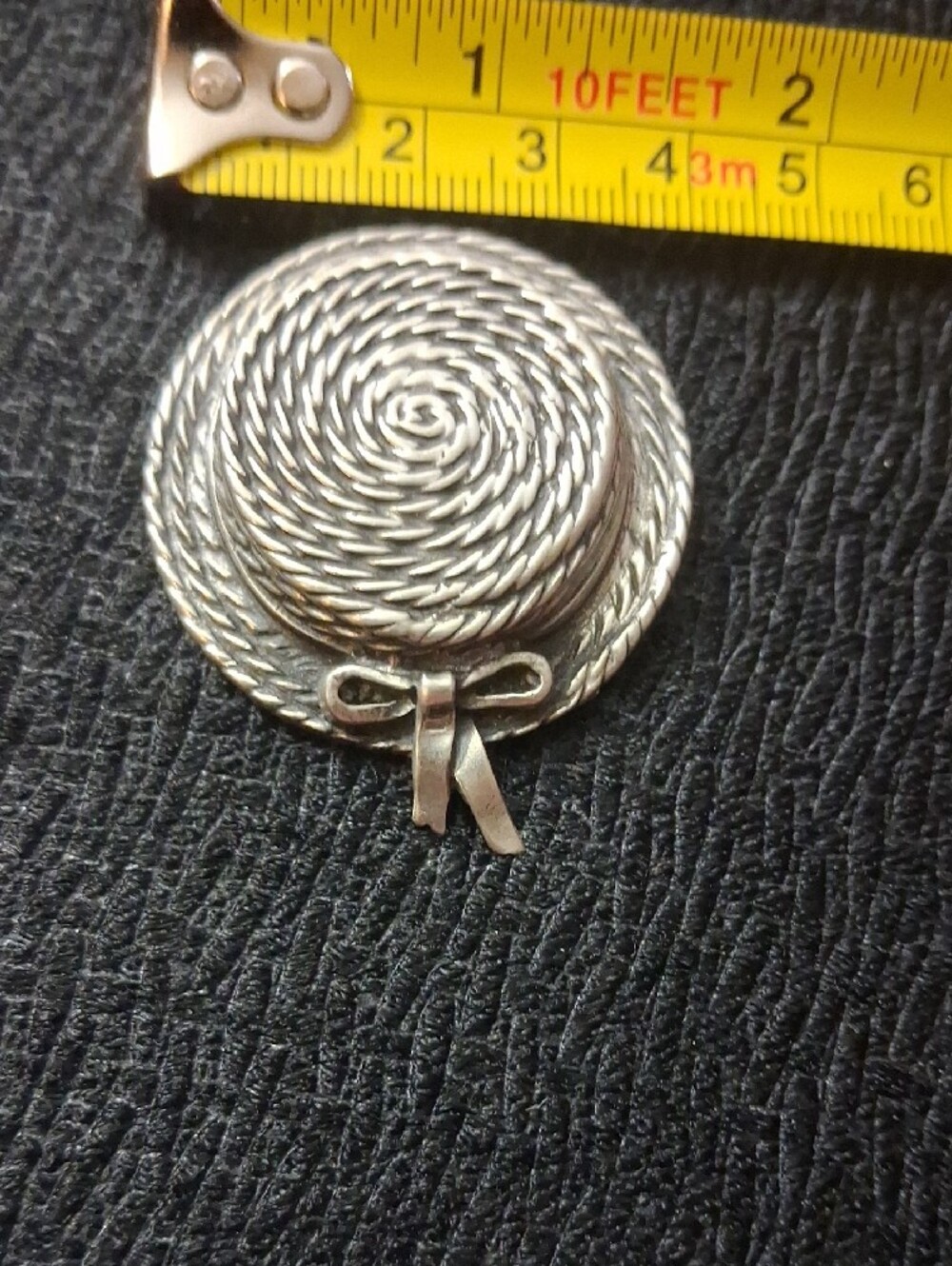 Sterling Pewter Silver Straw Hat Brooch with Bow - Silver Women's Jewelry - Picture 4 of 4